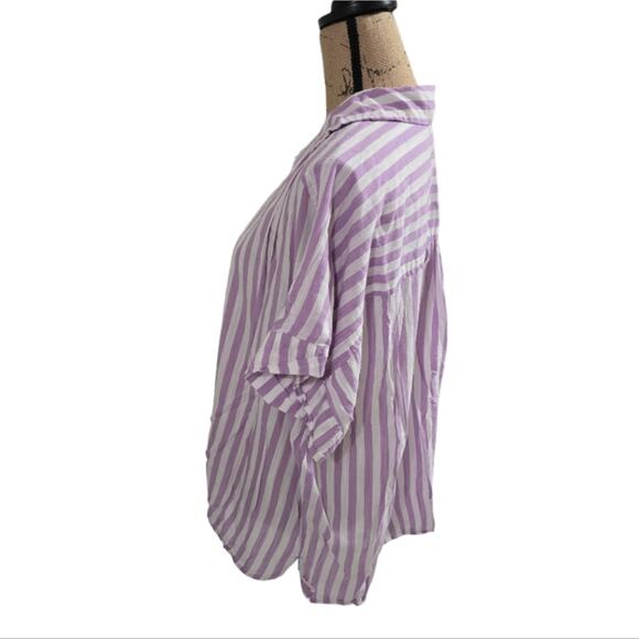 Lane Bryant Lavender and White Striped Button Down Tied Waist Shirt Plus Size 20 - Picture 2 of 6